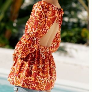Anthropologie floral tie-back blouse